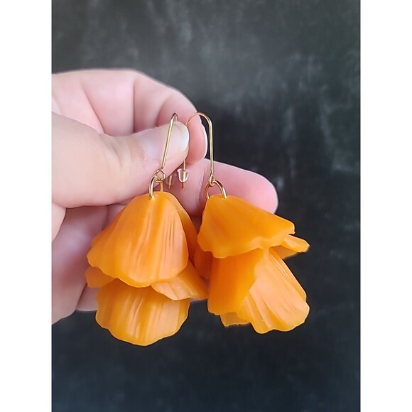 Orange Floral Dangling Pierced Earrings - Picture 5 of 10
